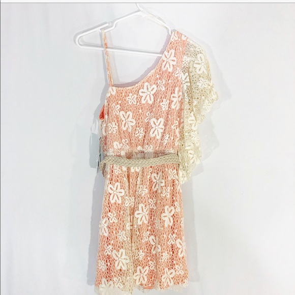 PEACH CROCHETED ONE SHOULDER DRESS - Picture 5 of 5